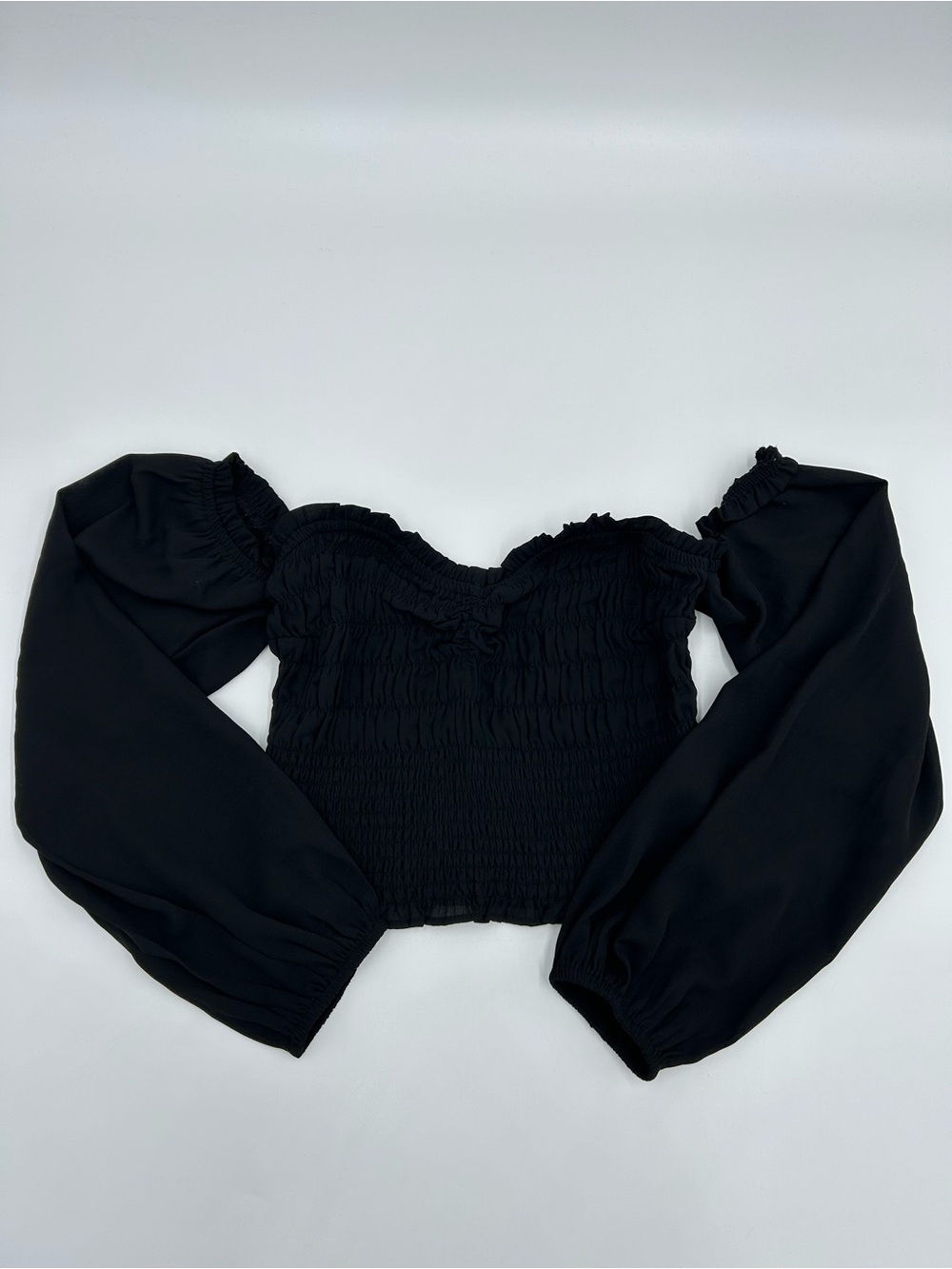 Abercrombie & Fitch Black Smocked Off-Shoulder Puff Sleeve Crop Top S